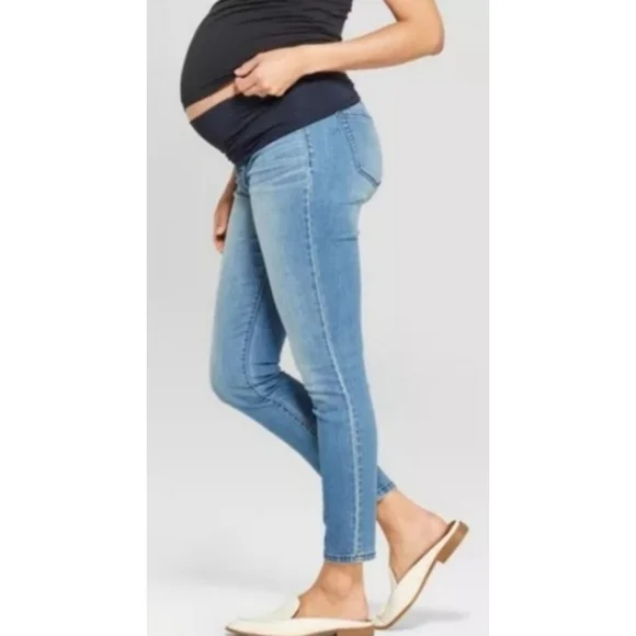 Isabel Maternity Crossover Panel Jeggings Medium Wash Size 12 - Picture 3 of 14